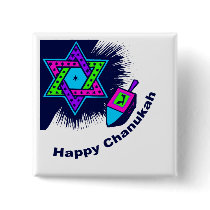Happy Chanukah Square Button by holidaytime Happy Chanukah Square Button
