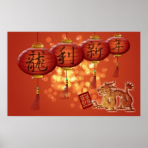Happy Chinese New Year Lanterns and Dragon Poster