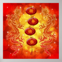 Happy Chinese New Year Lanterns and Dragons Poster