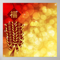 Happy Chinese New Year with Firecrackers Illustrat Print