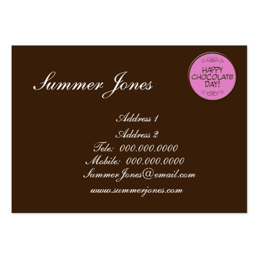 Happy Chocolate Day! Pink and Brown Business Card (back side)
