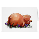 Happy, Chubby, Smiling Pig: Oil Pastel Art Card