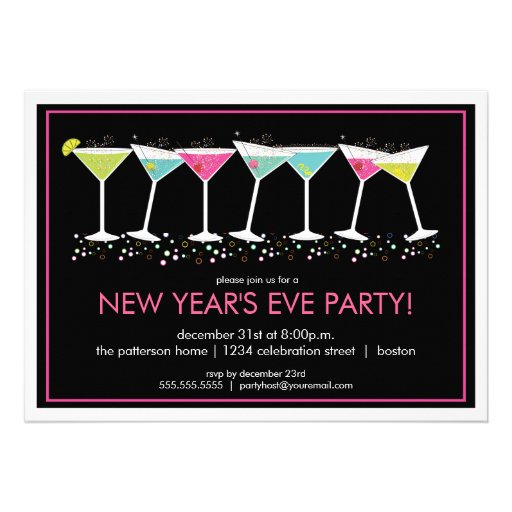 Happy Cocktails New Years Eve Party Invitation (front side)