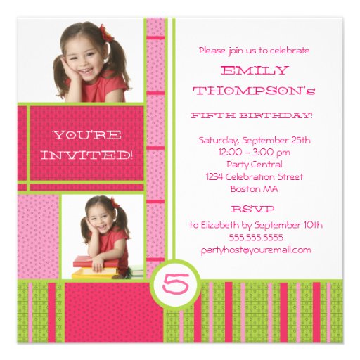 Happy Color Block Little Girl Party Invitation