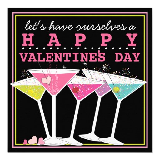 Happy Colorful Cocktails Valentines Day Party Announcements