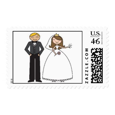 Happy Couple Bling Brunette and Blonde Postage Stamps