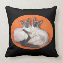 Happy Couple Siamese Cats Pillow by Artbyakiko pillows