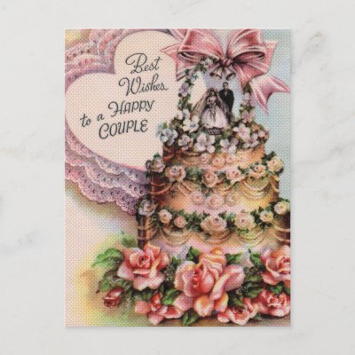 Happy Couple Wedding Cake Post Card