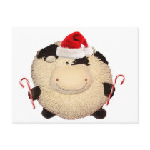 Happy Cow  Christmas Santa Postcard