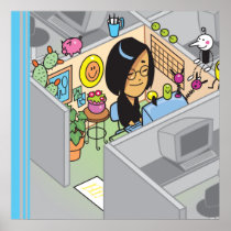 Happy Cubicle Working Girl Posters