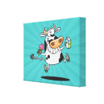 happy cute dairy cow cartoon ice cream milk stretched canvas print