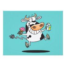 happy cute dairy cow cartoon ice cream milk custom invitations