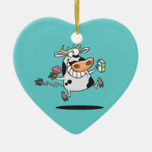 happy cute dairy cow cartoon ice cream milk christmas ornament