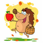 happy cute hedgehog apple picking cut out