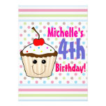 happy cute kawaii cupcake colorful birthday invitations