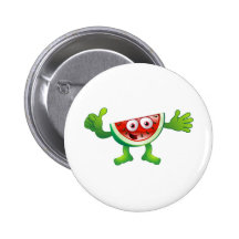 Happy cute watermelon fruit character pinback buttons