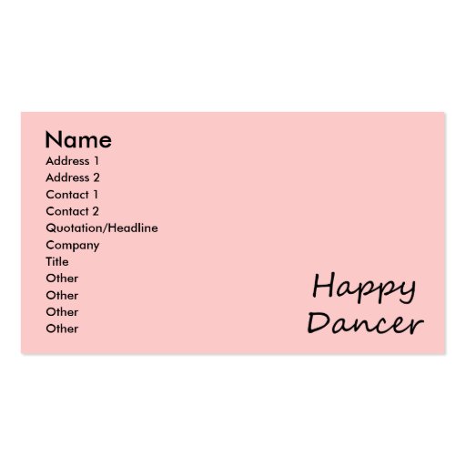 Happy Dancer black script Business Card (front side)