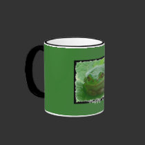 Happy Day - green frog on leaf mugs