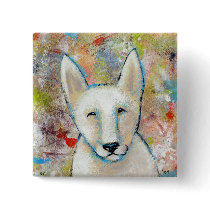 Happy dog art painting - Fred fun shepherd buttons