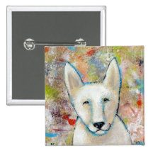 Happy dog art painting - Fred fun shepherd Pinback Buttons