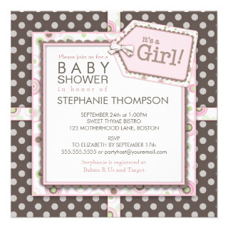 Happy Dots Tag It's a Girl Baby Shower Invitation