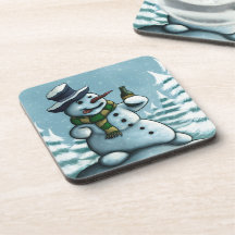 happy drinking snowman beverage coaster