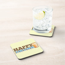 Happy Drunk! design with a beer and head Beverage Coaster