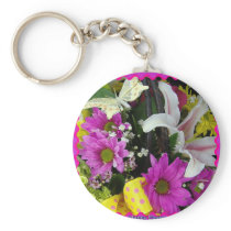 Happy Easter Bright Spring Flowers Keychain