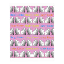 Happy Easter Bunnies On Pink Post Cards