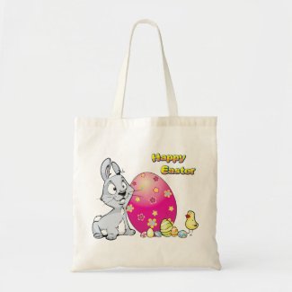 Happy Easter Bunny and Baby Chick Canvas Bags