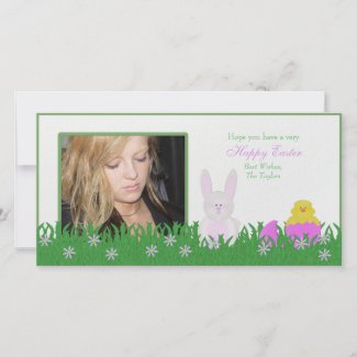 Happy Easter Bunny and Baby Duck Photo Card photocard