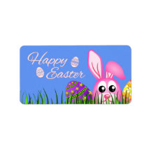 Happy Easter Bunny and Eggs in Grass Medium Labels