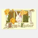 Happy Easter Bunny with Yellow Roses Round Stickers