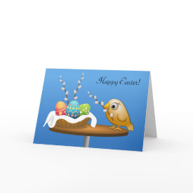 Happy Easter! Card - Have a wonderful Easter with an adorable bird and three colorful eggs in a basket nest.