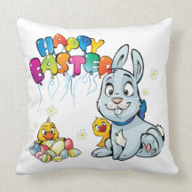 Happy Easter Cartoon Throw Pillows