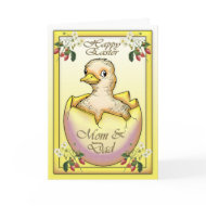 Happy Easter chick with egg, for Mom and Dad card