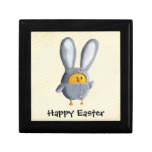 Happy Easter chicken in bunny costume Keepsake Boxes