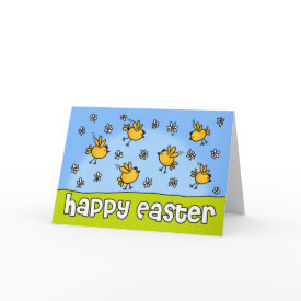 Happy Easter Chicks Card - Happy Easter greeting card with chicks and daisies.