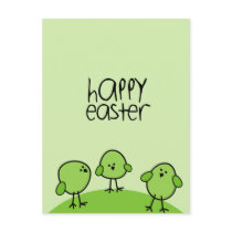 happy easter chicks green Postcard postcards