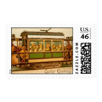 Happy Easter Chicks in a Trolley Car Postage Stamp
