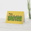Happy Easter chicks on plaid background Card