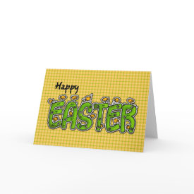Happy Easter chicks on plaid background Card