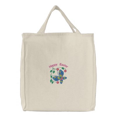 Happy Easter Embroidered Butterfly Tote Bag by naturetees