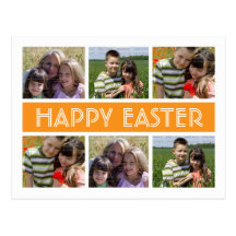 Happy Easter Greetings Photo Collage Orange White Postcards