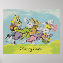 Happy Easter Pastel Running Rabbits Poster