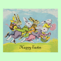 Happy Easter Pastel Running Rabbits posters