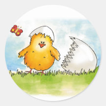 Happy Easter- Personalize with name - Chick just h Round Stickers
