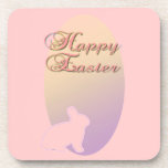 Happy Easter Pink and Yellow Easter Bunny cork coasters