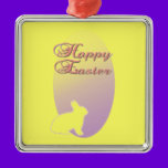 Happy Easter Pink and Yellow Easter Bunny ornaments