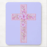 Happy Easter Pink Cross with Lilies Mousepad